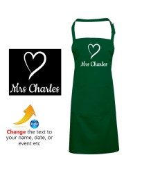 Customised Mrs Custom Name Heart Newly Bride Printed Adult Unisex Apron For Wife 